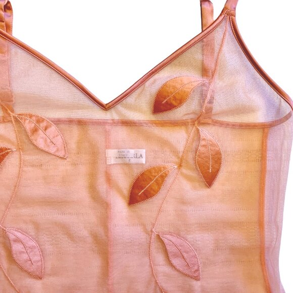 New La Perla sheer peach designer chemise/slip dress w/leaf design size EU 38 - Picture 10 of 10